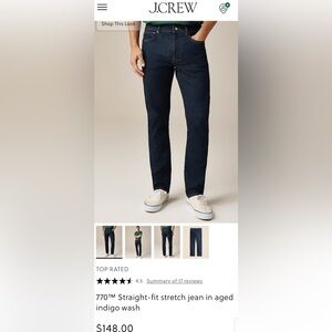 J Crew Men’s 770 Straight Fit Stretch Jeans Kurabo Premium Japanese Fabric 36x32